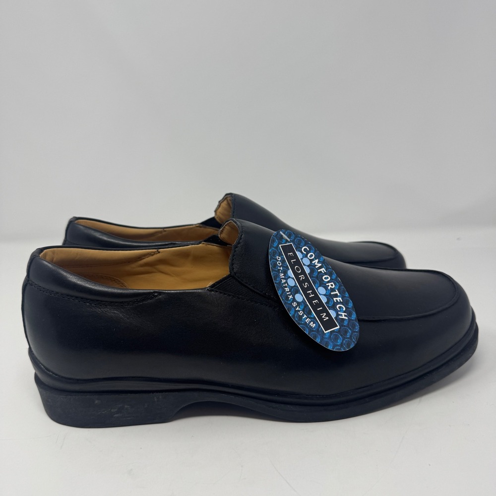 Florsheim Comfortech Mens 12W Black Leather Slip On Loafers 18111-01